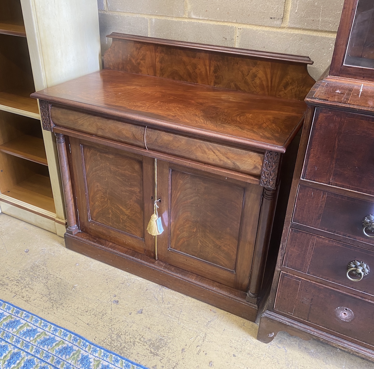 A Victorian mahogany chiffonier, width 107cm, depth 54cm, height 106cm